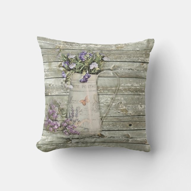 Cojín Decorativo lavanda de madera blanqueada rústica del cortijo (Anverso)