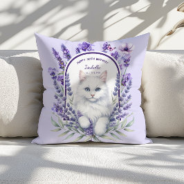 Cojín Decorativo Lavanda elegante y cumpleaños del gato