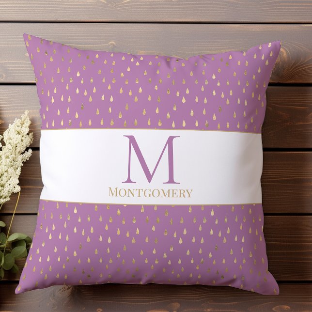 Cojín Decorativo Lavanda Oro Rosa Lluvia Monograma moderno de moda (Subido por el creador)