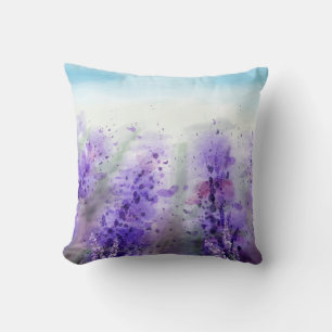 Cojín Decorativo Lavanda provenzal: Campo acuarela de época