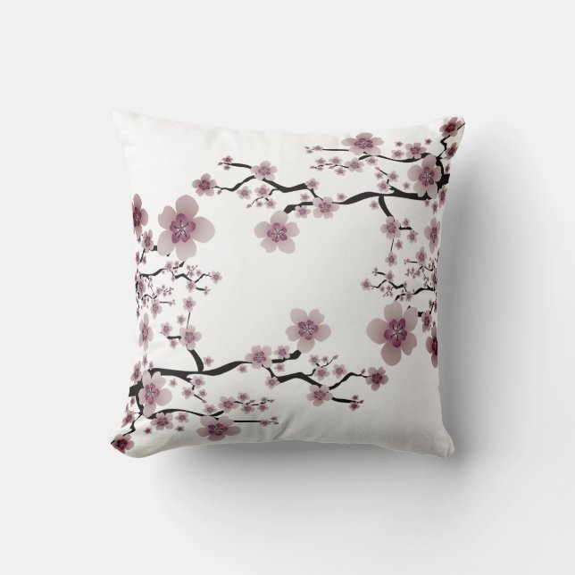 Cojín Decorativo Lavanda turbia y flores de cerezo japonesas blanca (Anverso)