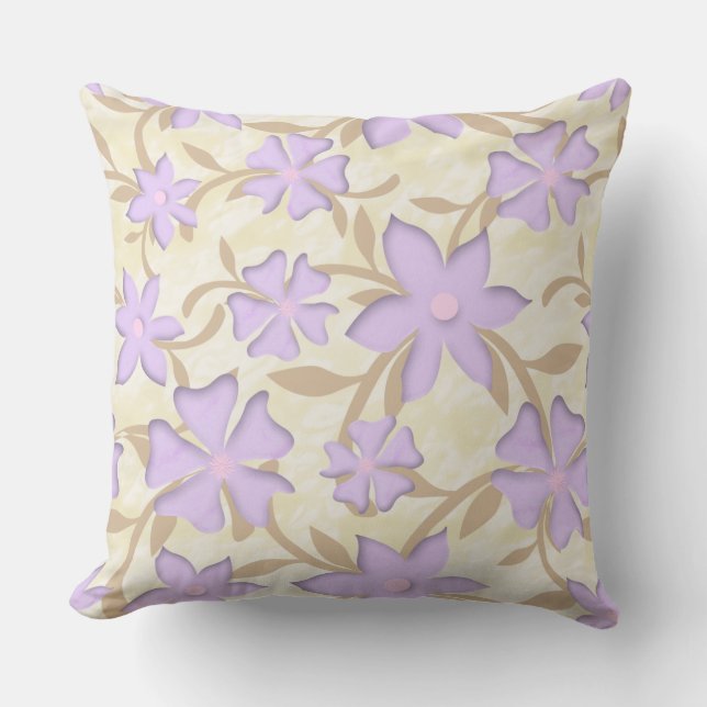 Cojín Decorativo Lavanda y patrón de flores de oro (Anverso)