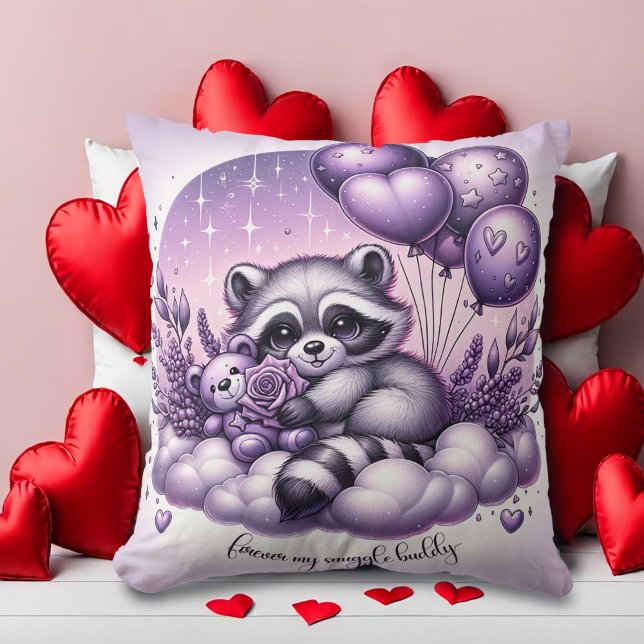 Cojín Decorativo Lavender Balloon Raccoon Valentines (Subido por el creador)