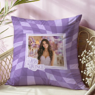 Cojín Decorativo Lavender Checkerboard Foto Quinceanera Keepsake