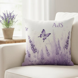 Cojín Decorativo Lavender Field Throw Pillow – Monogram Initials