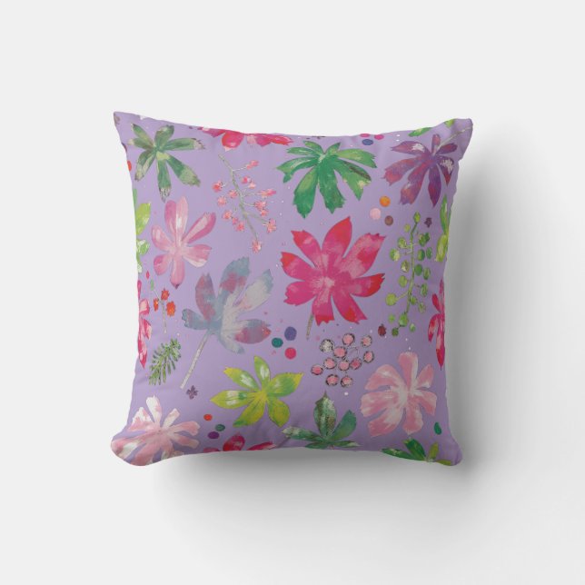 Cojín Decorativo Lavender Floral Leaf Pattern Throw Pillow (Anverso)