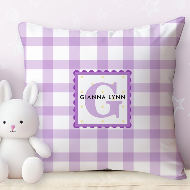 Cojín Decorativo Lavender Gingham Monogrammed (Subido por el creador)