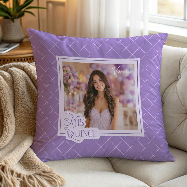 Cojín Decorativo Lavender Mis Quince Photo Quinceanera Keepsake (Subido por el creador)