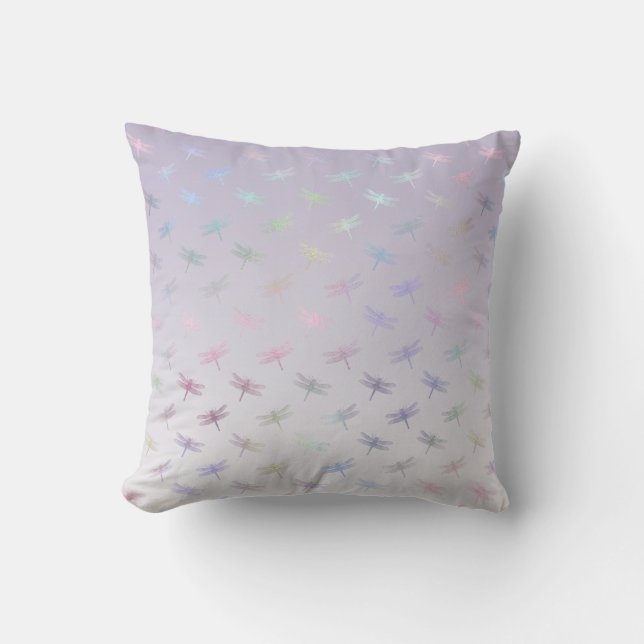 Cojín Decorativo Lavender Ombre Rainbow Dragonflies (Anverso)