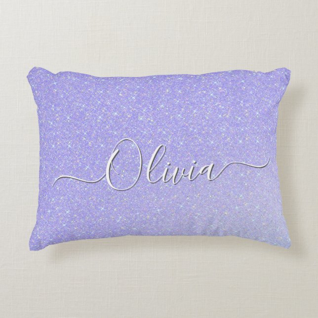 Cojín Decorativo Lavender Sparkle Soft Pastel Nombre personalizado (Anverso)