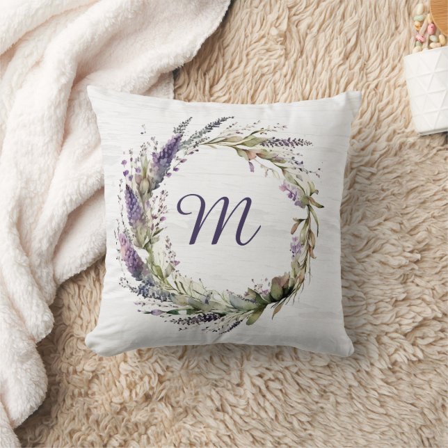 Cojín Decorativo lavender Wreath with Monogram  (Manta)