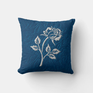 Cojín Decorativo Lazo azul con Rosa plateado