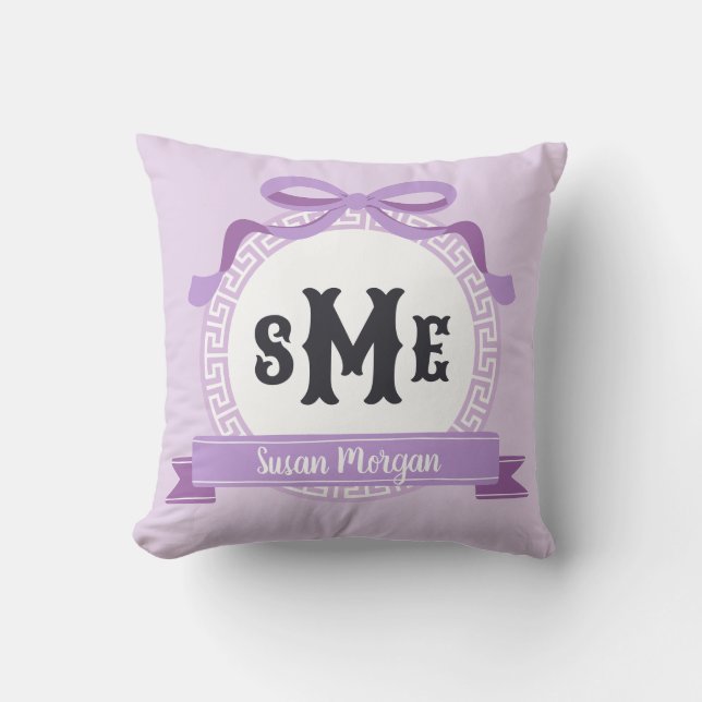 Cojín Decorativo Lazo de clave griega inversa de color púrpura lava (Anverso)