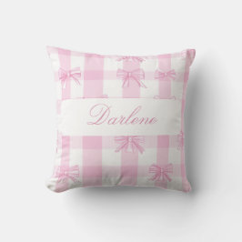 Cojín Decorativo Lazo de Gingham Rosa Personalizado