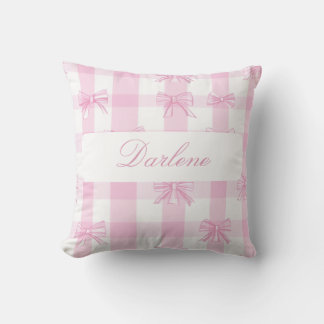 Cojín Decorativo Lazo de Gingham Rosa Personalizado
