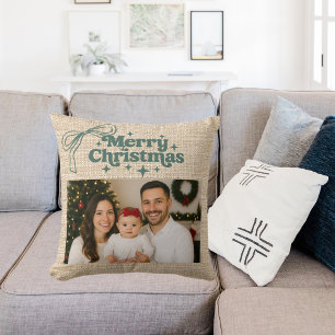 Cojín Decorativo Lazo de Navidad foto de arpillera beige dibujado a