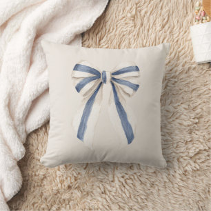 Cojín Decorativo Lazo de rayas azules blanco crema