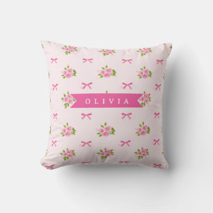 Cojín Decorativo Lazo Floral Personalizado de Niña Coqueta Rosa