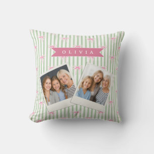 Cojín Decorativo Lazo Rosa Personalizado Coquette Preppy con Raya V