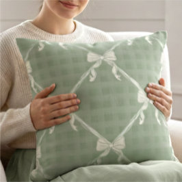 Cojín Decorativo Lazos Coquette Estampado de Gingham Crema Verde Sa