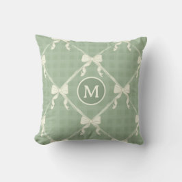 Cojín Decorativo Lazos Coquette Gingham Monograma Crema Verde Sage 