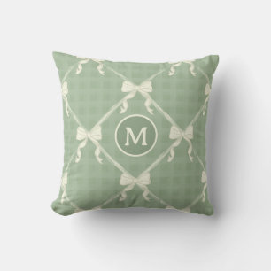 Cojín Decorativo Lazos Coquette Gingham Monograma Crema Verde Salvi