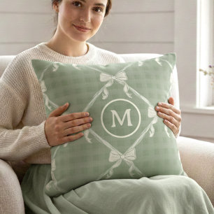 Cojín Decorativo Lazos Coquette Gingham Monograma Crema Verde Salvi
