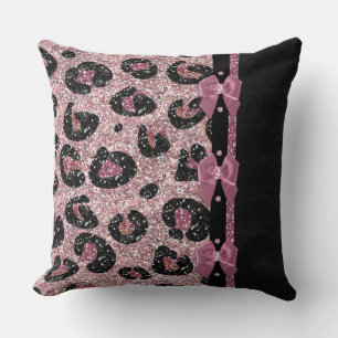 Cojín Decorativo Lazos de cinta de estampado de leopardo rosa RAB R