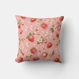 Cojín Decorativo Lazos de Fresa Rosados Falsos Brillos Florales