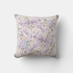 Cojín Decorativo Lazos de Lila Perla Guirnalda Floral