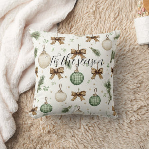 Cojín Decorativo Lazos Marrones Rústicos Crema Verde Navidad