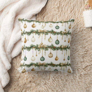 Cojín Decorativo Lazos Marrones Rústicos Crema Verde Navidad