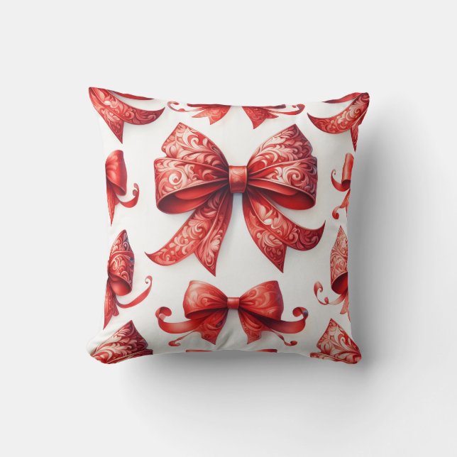 Cojín Decorativo Lazos Navideños Rojos (Anverso)