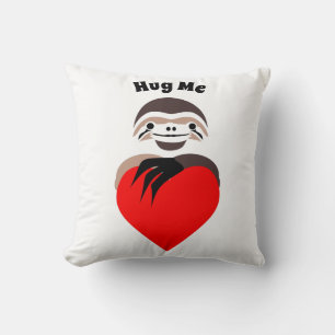 Cojín Decorativo Lazy Sloth abrazando un corazón de amor rojo