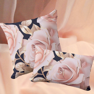 Cojín Decorativo Le Boudoir Noir Rosas Melocotón Rosa sobre Negro