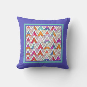 Cojín Decorativo Leafy Chevron sobre Periwinkle/Mint