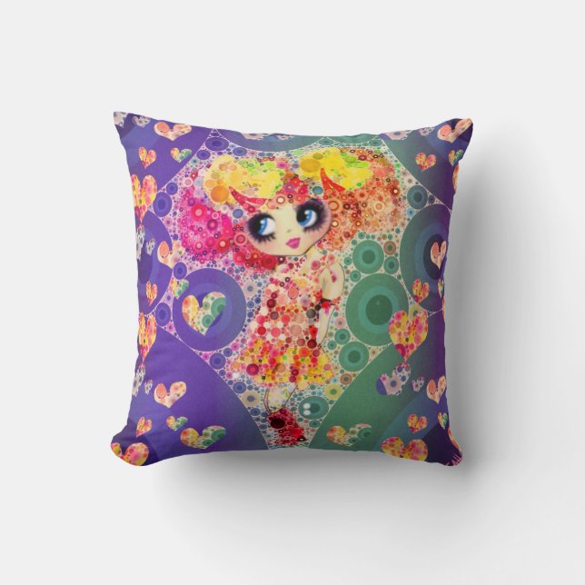 Cojín Decorativo LeahG Bonito Girly Rainbow Kawaii Chica Whimsical (Anverso)