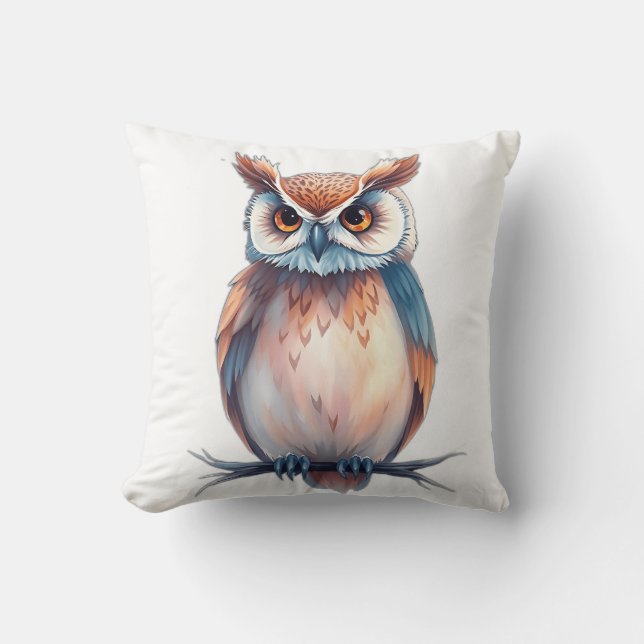 Cojín Decorativo Lechuza acuarela con elementos estelares (Anverso)