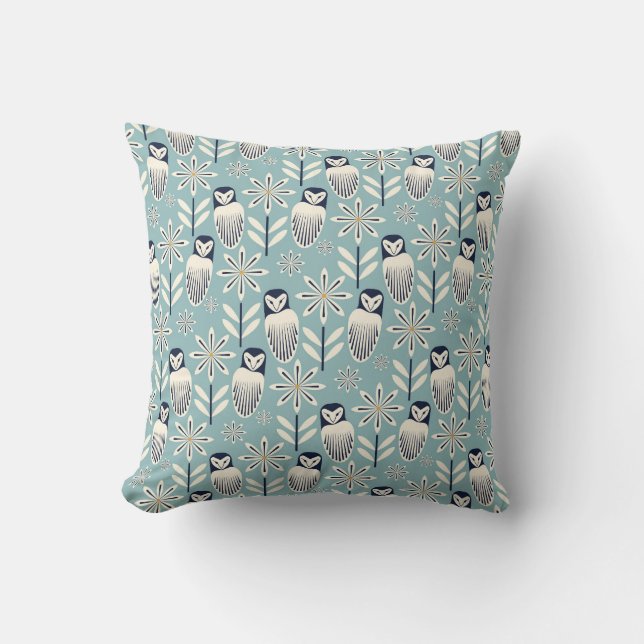 Cojín Decorativo Lechuza Barn Perfecta - fondo azul claro (Anverso)