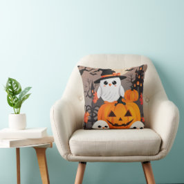 Cojín Decorativo Lechuza Blanca Adorable Jack O Lantern Halloween