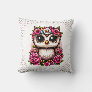 Cojín Decorativo Lechuza blanda con margarita y corona Rosa