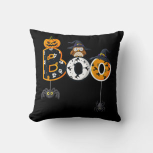 Cojín Decorativo Lechuza Boo De Halloween Con Arañas Gorras De Bruj