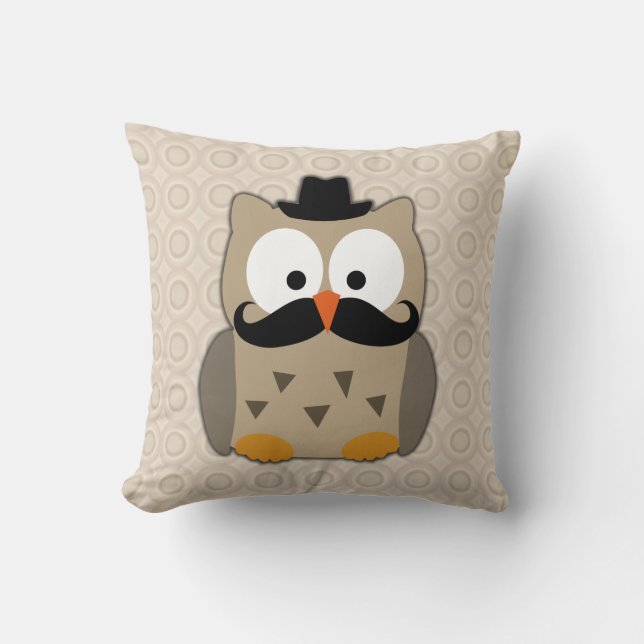 Cojín Decorativo Lechuza con bigote y Gorra (Anverso)