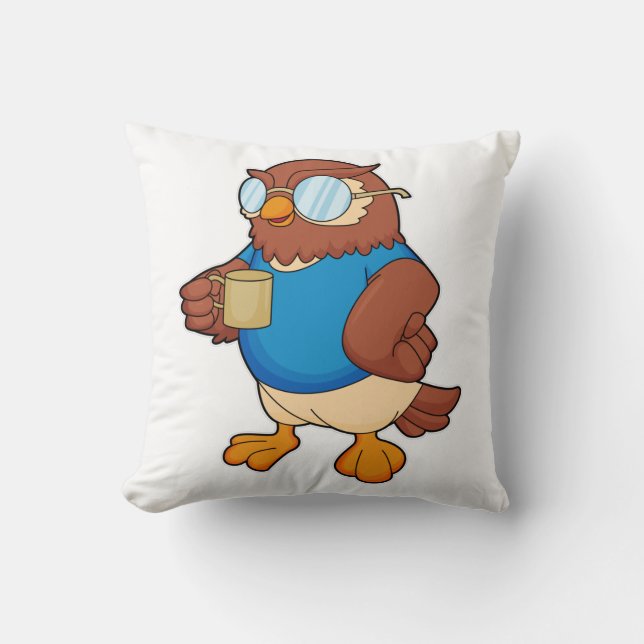 Cojín Decorativo Lechuza con tazón de café (Anverso)