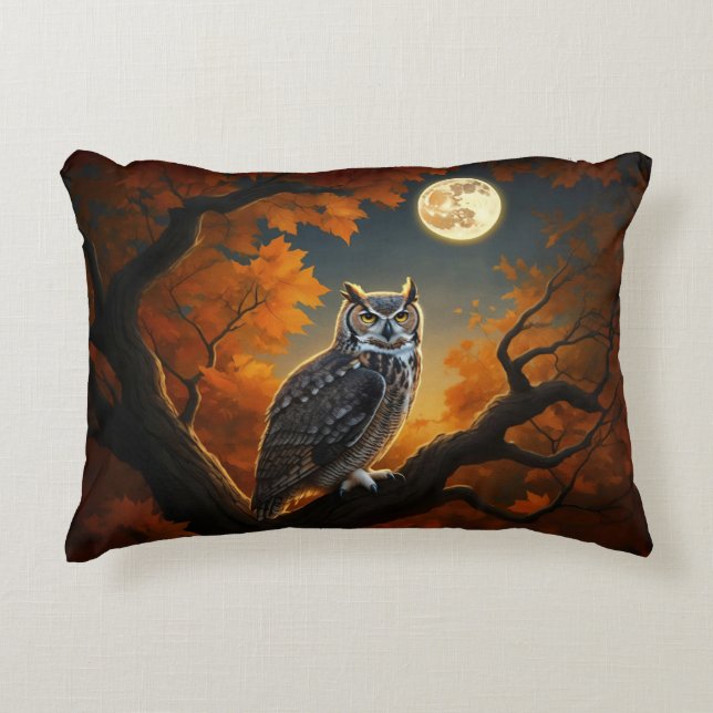Cojín Decorativo Lechuza Cuerno en otoño (Anverso)
