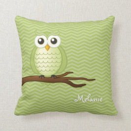 Cojín Decorativo Lechuza Cute Personalizable | Chevrons verdes
