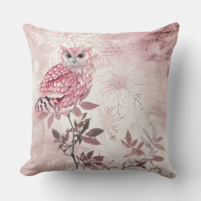 Cojín Decorativo Lechuza de bosque rosa (Anverso)