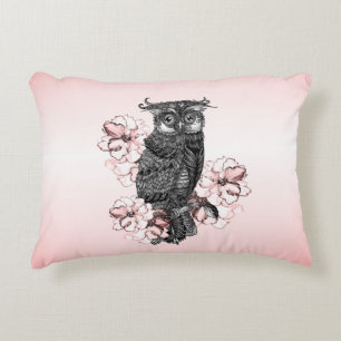 Cojín Decorativo Lechuza Gris Orquídeas Rosadas