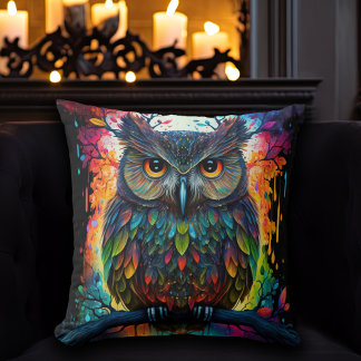 Cojín Decorativo Lechuza hippy con fantasía psicodélica