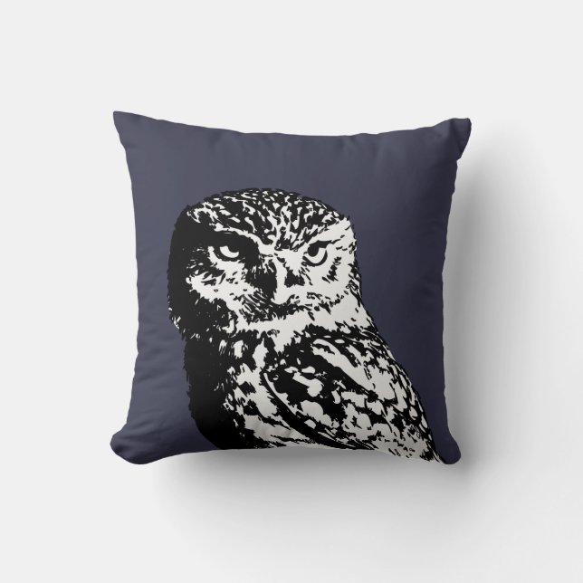 Cojín Decorativo Lechuza moderna blanca y negra (Anverso)